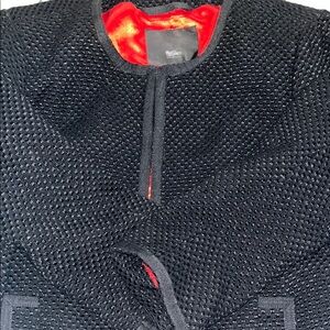 MOSSIMO-. Black Textured Open-Front Jacket with Red Lining (LG)